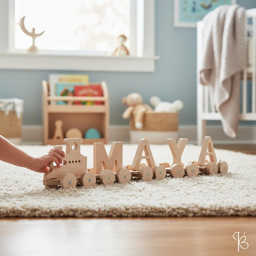 Handmade Wooden Train Toy: Personalized Montessori Gift - Etsy source listing image