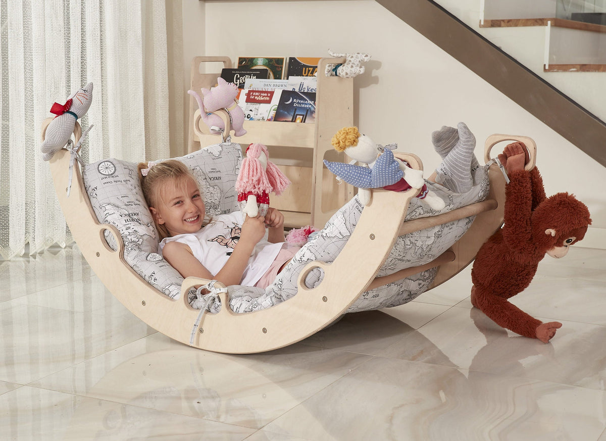 Montessori Climbing Arch with Map Pillow - Wooden Swing for Toddlers - Etsy source listing image