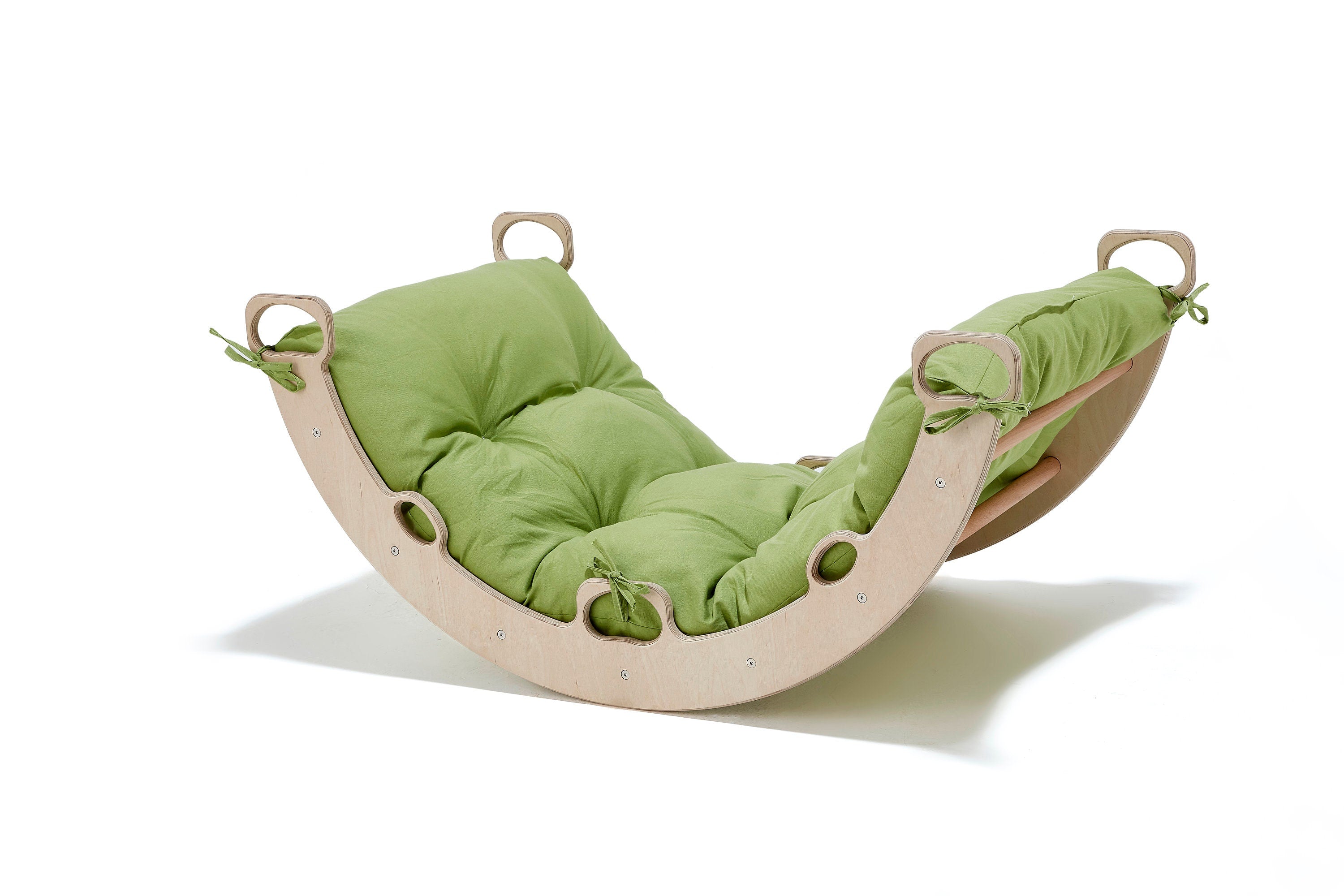 Arch Rocker Swing with Green Pillow, Wooden Climbing Montessori Toys for Kids - Etsy source listing image