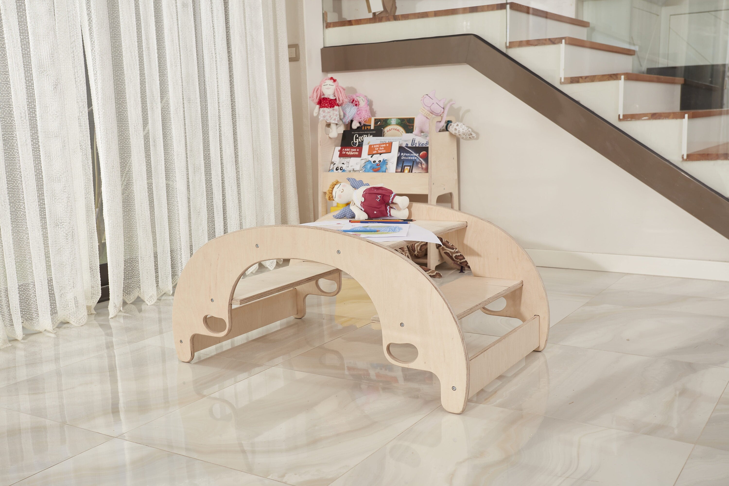 Montessori Wooden Seesaw & Table Chair Set: Birch Toddler Swing - Etsy source listing image